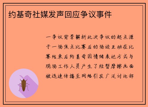 约基奇社媒发声回应争议事件